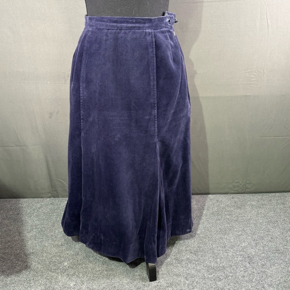 Vintage Jaeger Skirt Women 2 High Waist A Line Velvet Pleated Dark Academia Blue